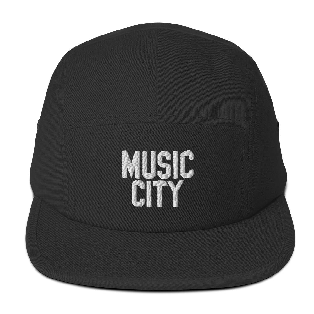 Music City Basic Text White Five Panel Cap