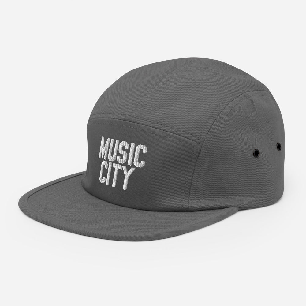 Music City Basic white text Five Panel Cap