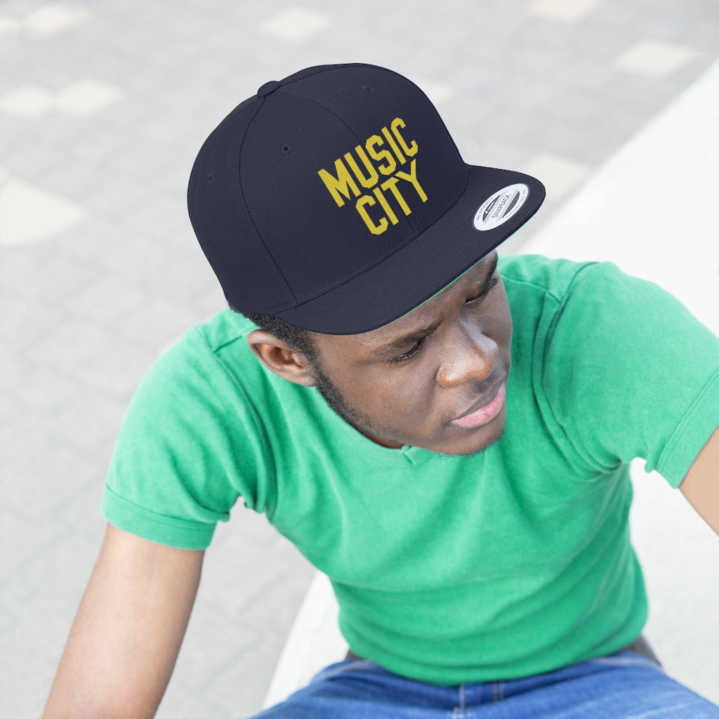 Music City Basic Text Unisex Flat Bill Hat