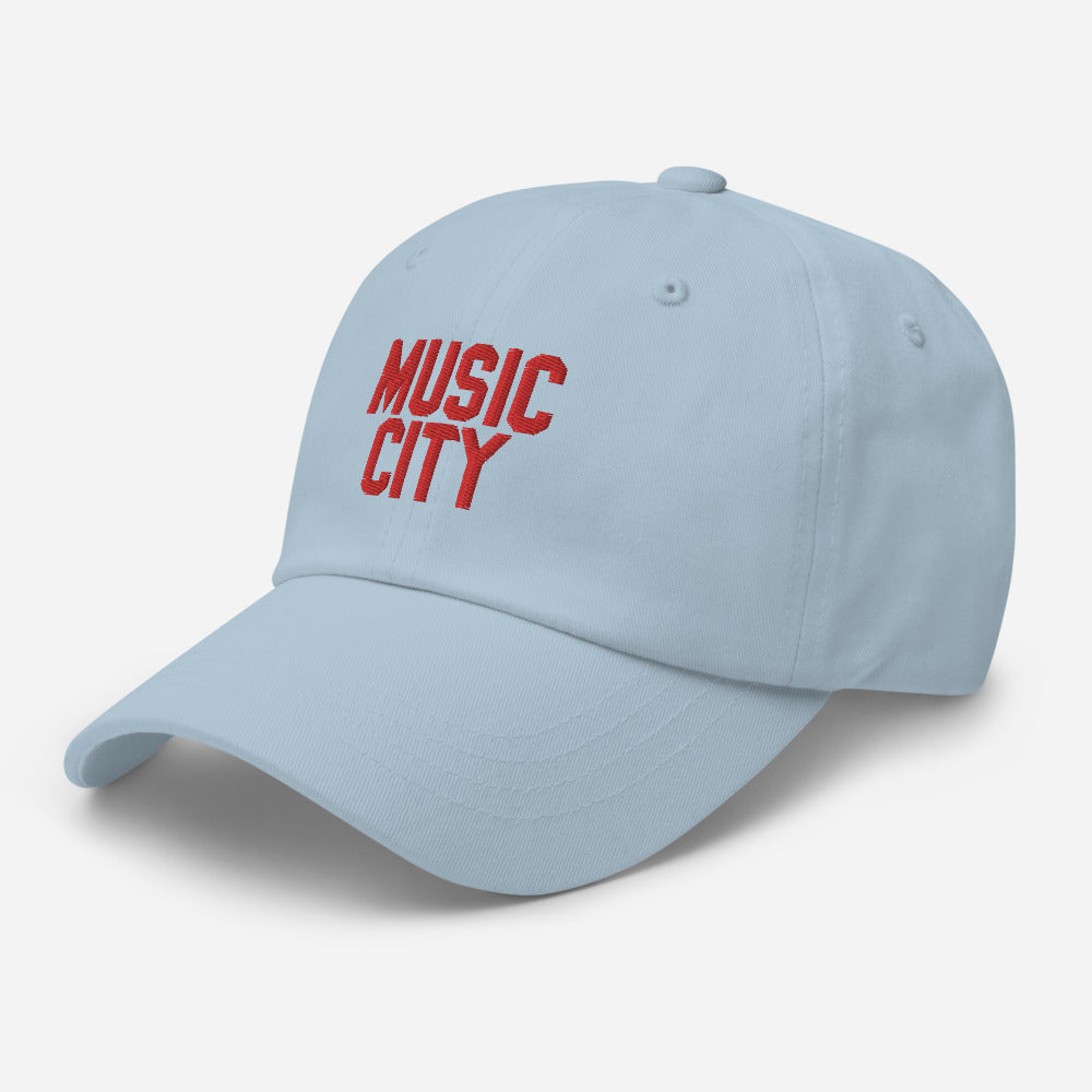 Music City Block Red text Dad hat