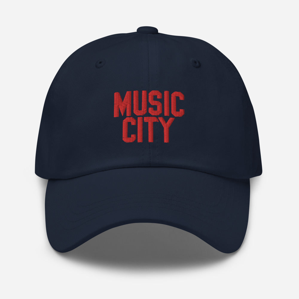 Music City Block Red text Dad hat