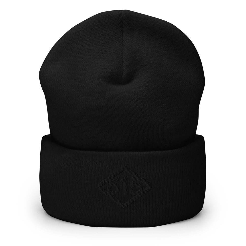 615 Diamond Cuffed Beanie Black Thread