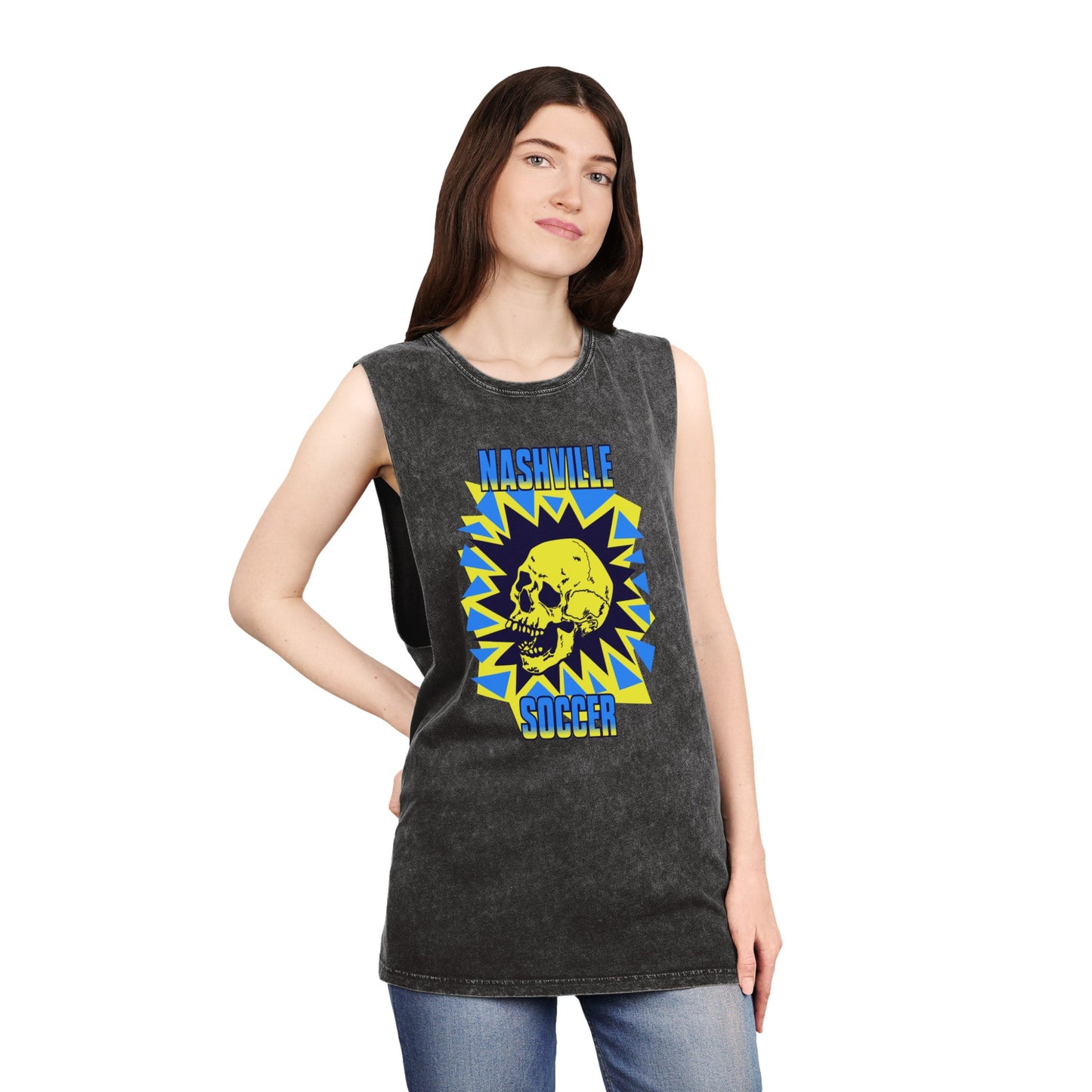 Nashville Soccer Cartoon Villain Unisex Stonewash Tank Top