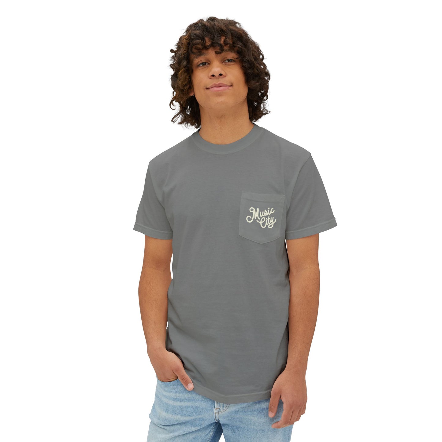 Music City Script Unisex Garment-Dyed Pocket T-Shirt