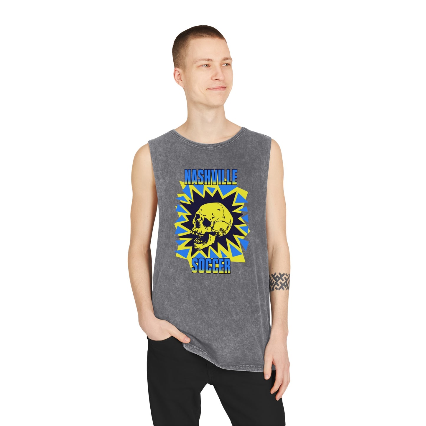 Nashville Soccer Cartoon Villain Unisex Stonewash Tank Top