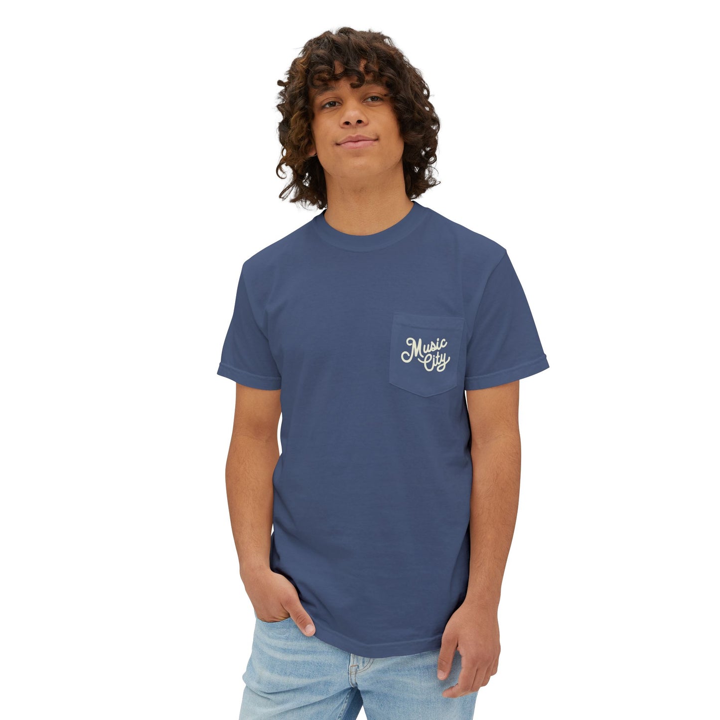 Music City Script Unisex Garment-Dyed Pocket T-Shirt