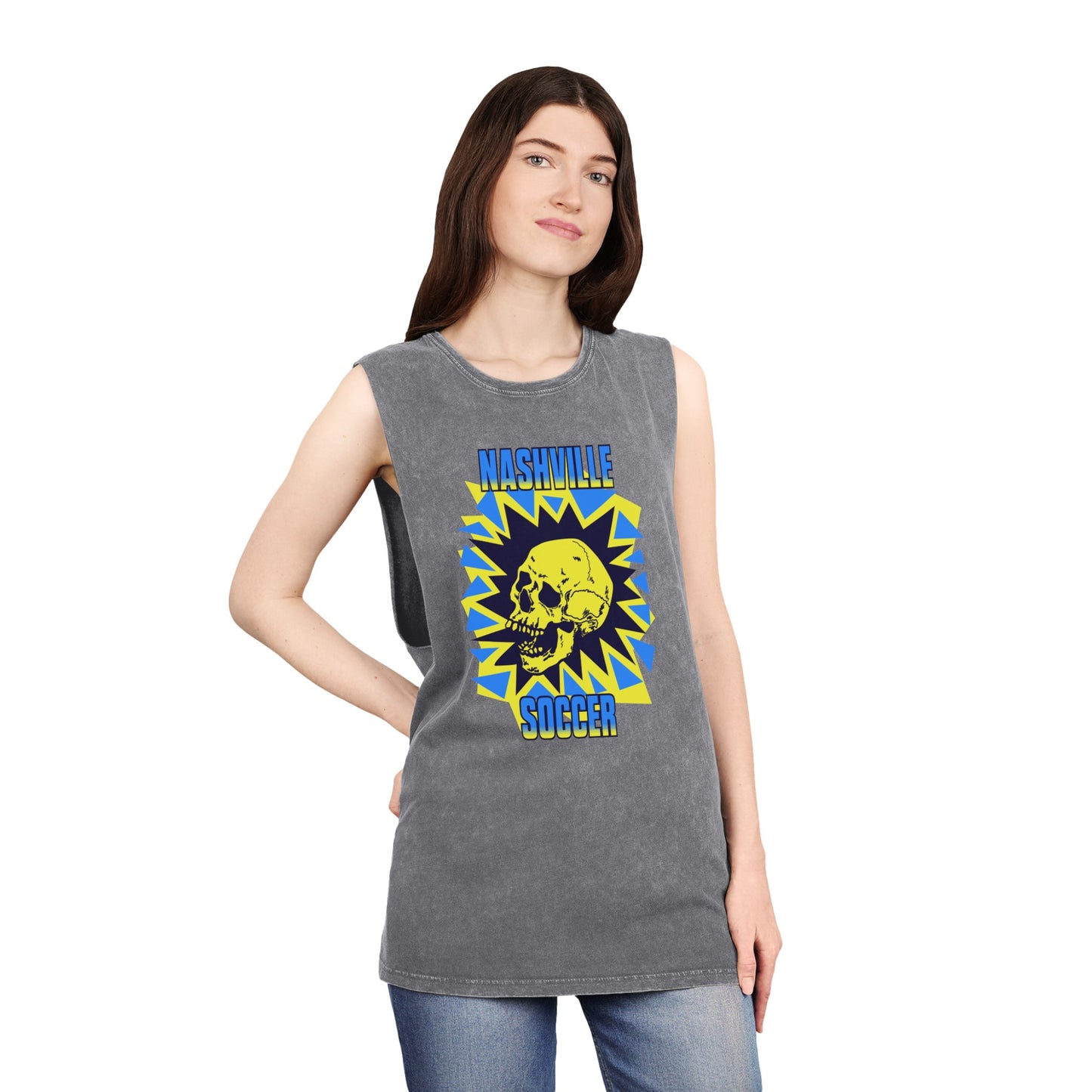 Nashville Soccer Cartoon Villain Unisex Stonewash Tank Top