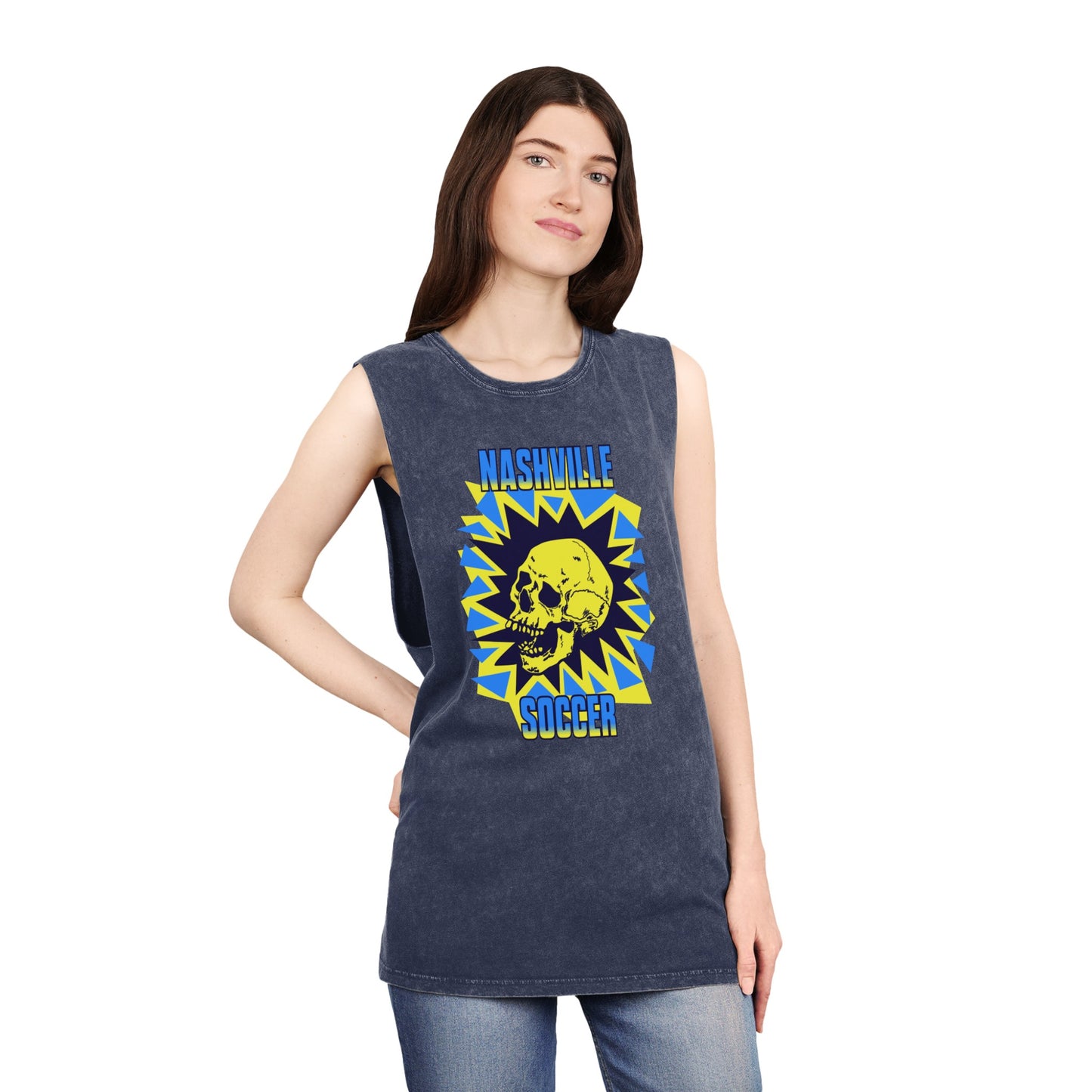 Nashville Soccer Cartoon Villain Unisex Stonewash Tank Top