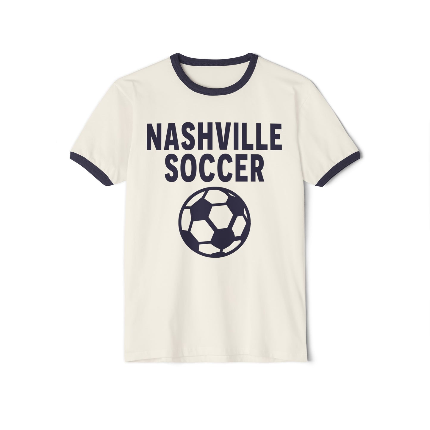 Nashville Soccer Solo Navy Ringer Unisex Cotton Ringer T-Shirt