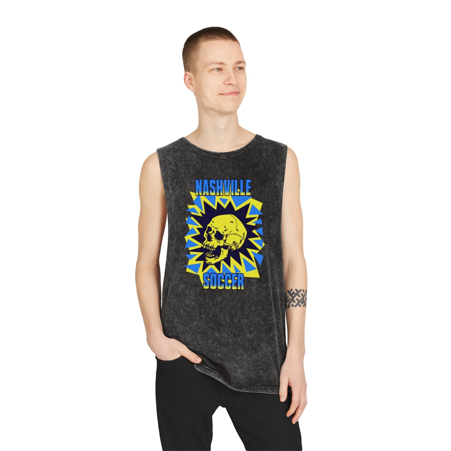 Nashville Soccer Cartoon Villain Unisex Stonewash Tank Top