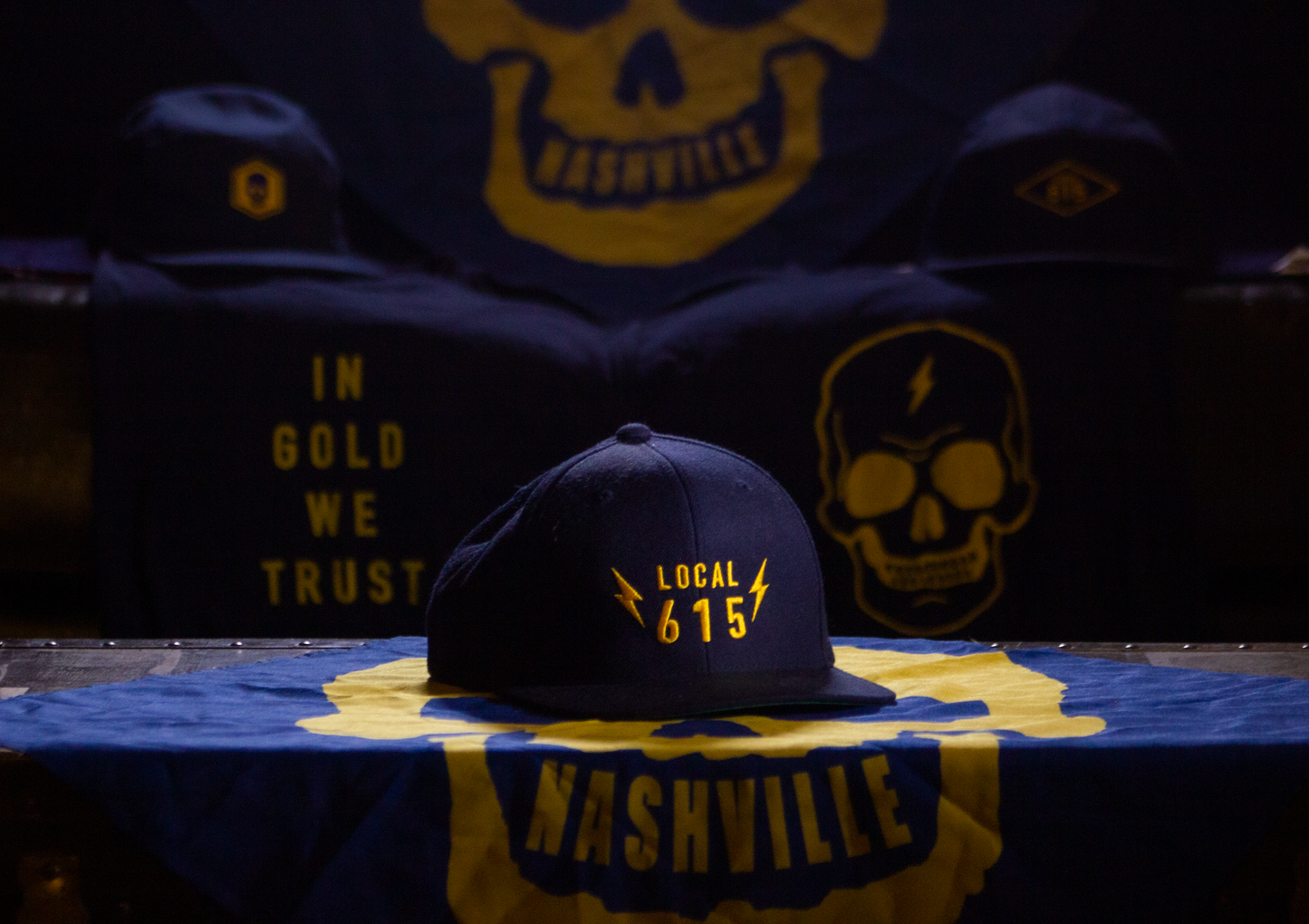 Local 615 text with Bolts Snapback Hat