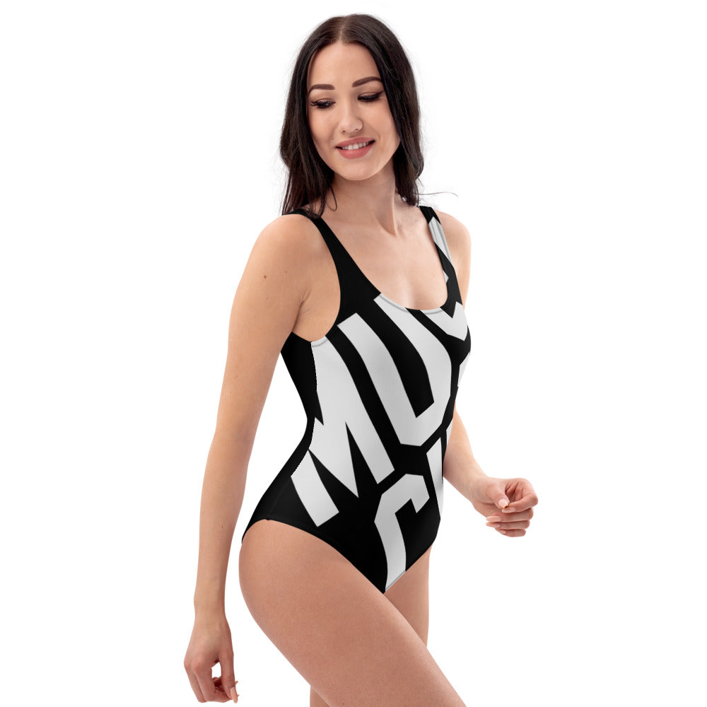Music City Basic Text One-Piece Swimsuit