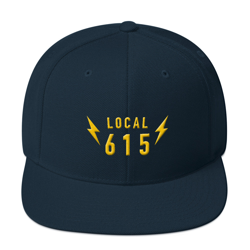 Local 615 text with Bolts Snapback Hat