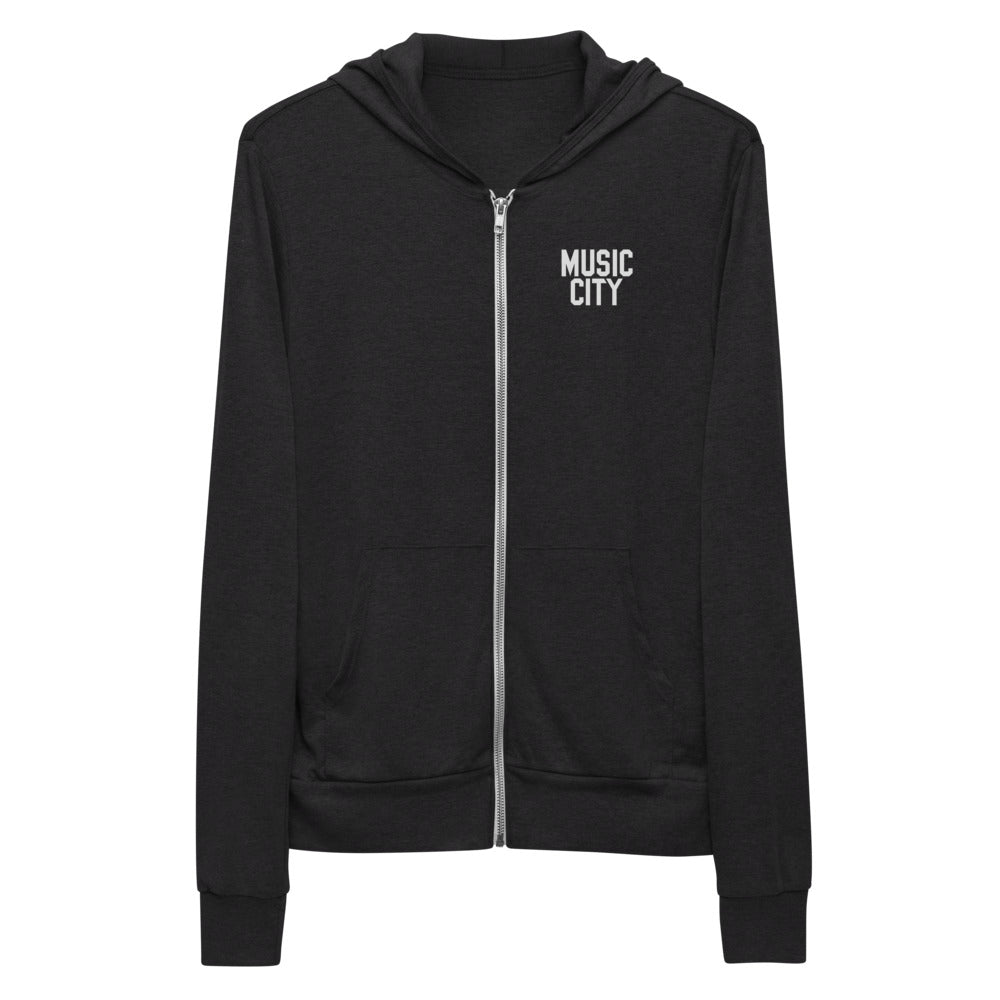 Music City Basic Text Monochrome Lightweight zip hoodie