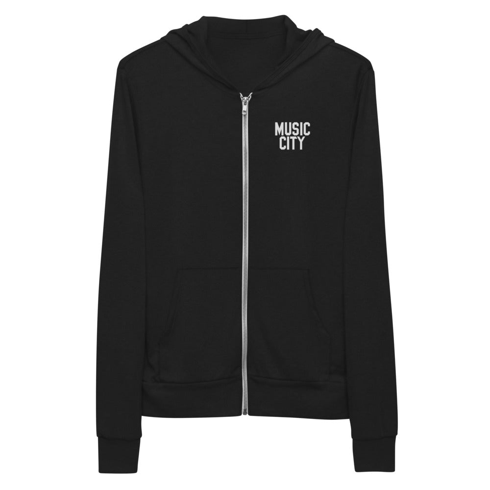 Music City Basic Text Monochrome Lightweight zip hoodie